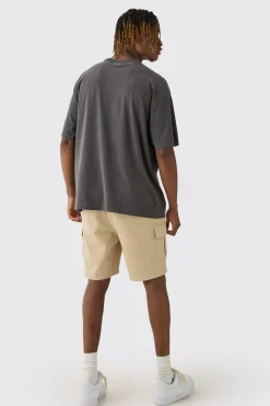 Tall Elasticated Waist Slim Fit Cargo Shorts | BoohooMAN UK