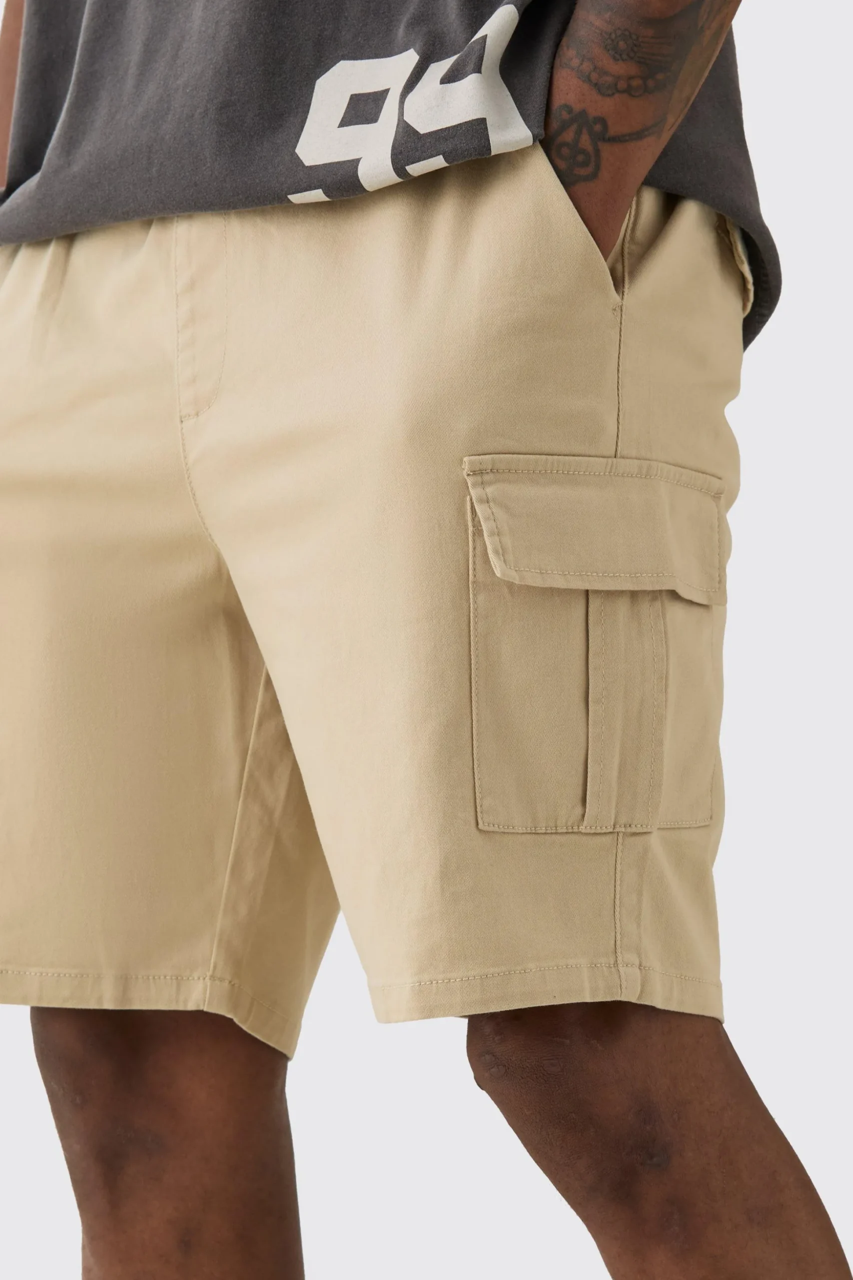 Tall Elasticated Waist Slim Fit Cargo Shorts | BoohooMAN UK