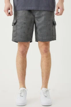 Tall Elasticated Waist Textured Cargo Short In Charcoal | BoohooMAN UK