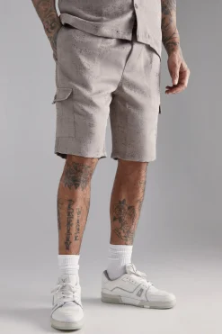 Tall Elasticated Waist Textured Cargo Short In Stone | BoohooMAN UK