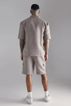 Tall Elasticated Waist Textured Cargo Short In Stone | BoohooMAN UK