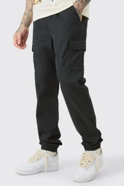 Tall Elasticated Waist Twill Slim Fit Cargo Trouser | BoohooMAN UK