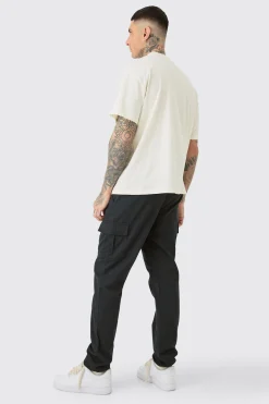 Tall Elasticated Waist Twill Slim Fit Cargo Trouser | BoohooMAN UK