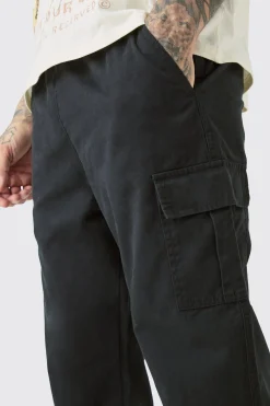 Tall Elasticated Waist Twill Slim Fit Cargo Trouser | BoohooMAN UK