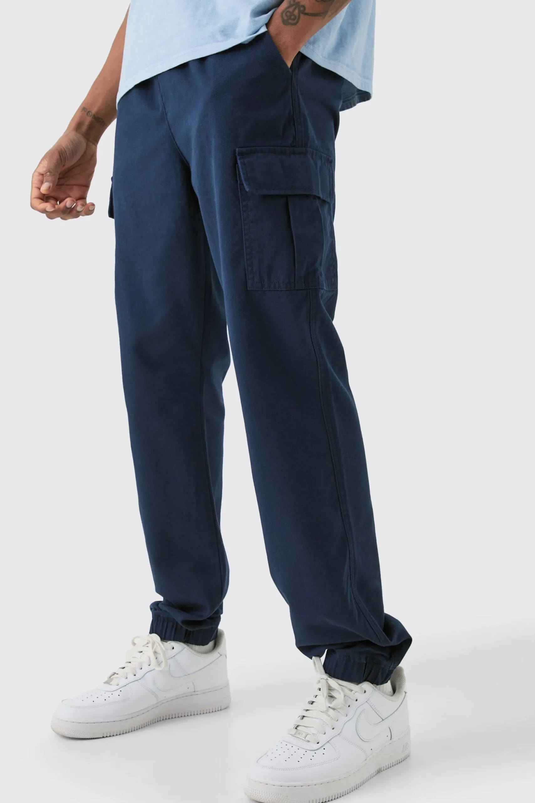 Tall Elasticated Waist Twill Slim Fit Cargo Trouser | BoohooMAN UK
