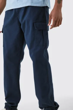 Tall Elasticated Waist Twill Slim Fit Cargo Trouser | BoohooMAN UK