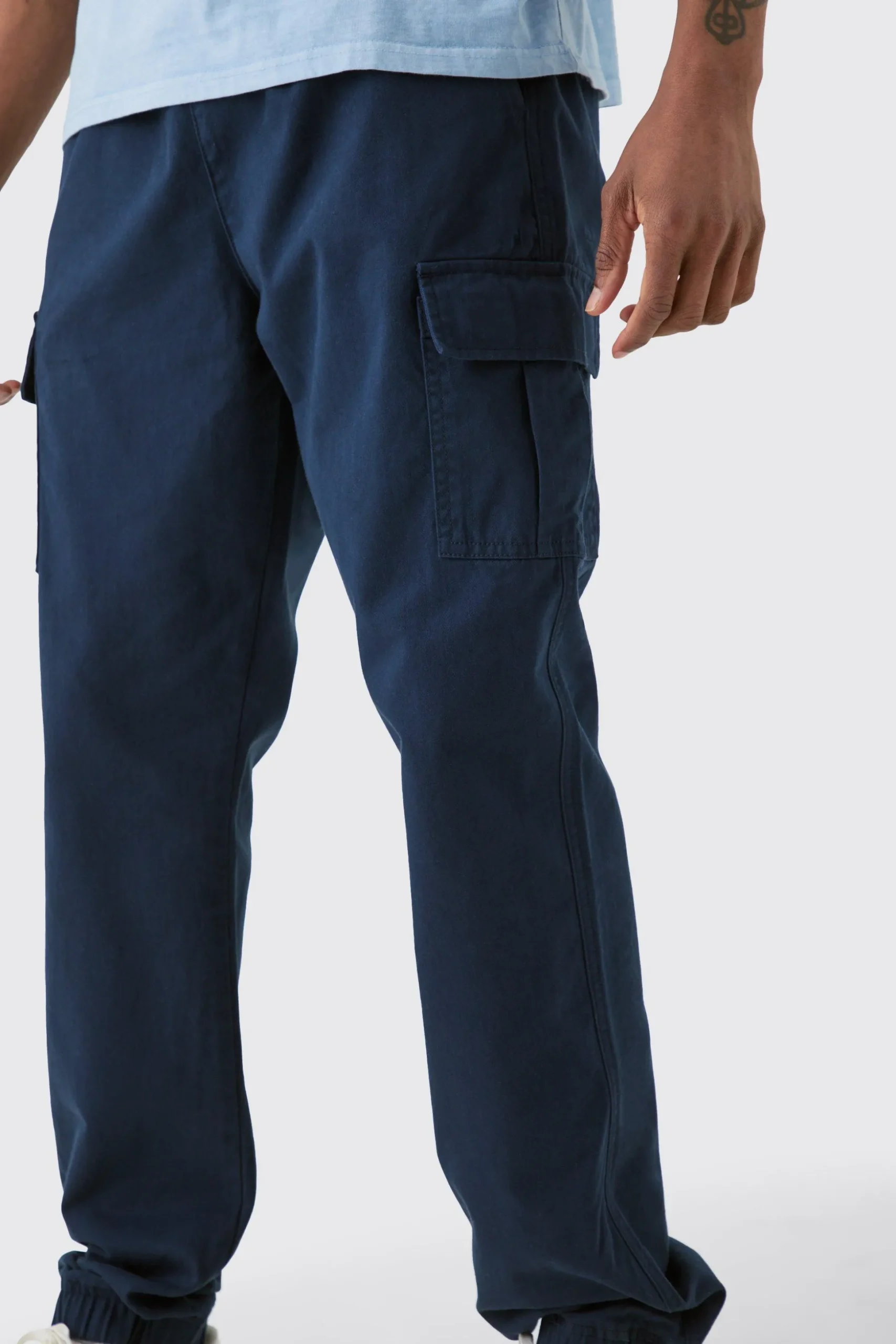 Tall Elasticated Waist Twill Slim Fit Cargo Trouser | BoohooMAN UK