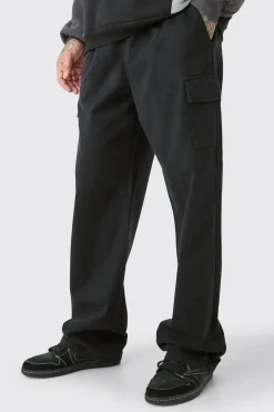 Tall Elasticated Waist Twill Relaxed Fit Cargo Trouser | BoohooMAN UK