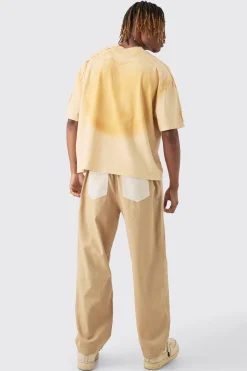 Tall Elasticated Waist Twill Crop Twisted Seam Washed Trouser | BoohooMAN UK
