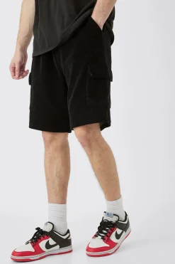 Tall Elasticated Waist Velour Cargo Shorts | BoohooMAN UK