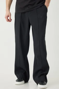 Tall Elasticated Waist Wide Leg Pleated Pintuck Seam Trouser | BoohooMAN UK