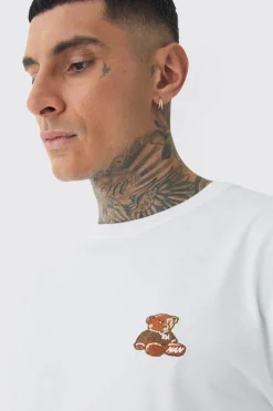 Tall Embroidered Evil Teddy T-Shirt | BoohooMAN UK