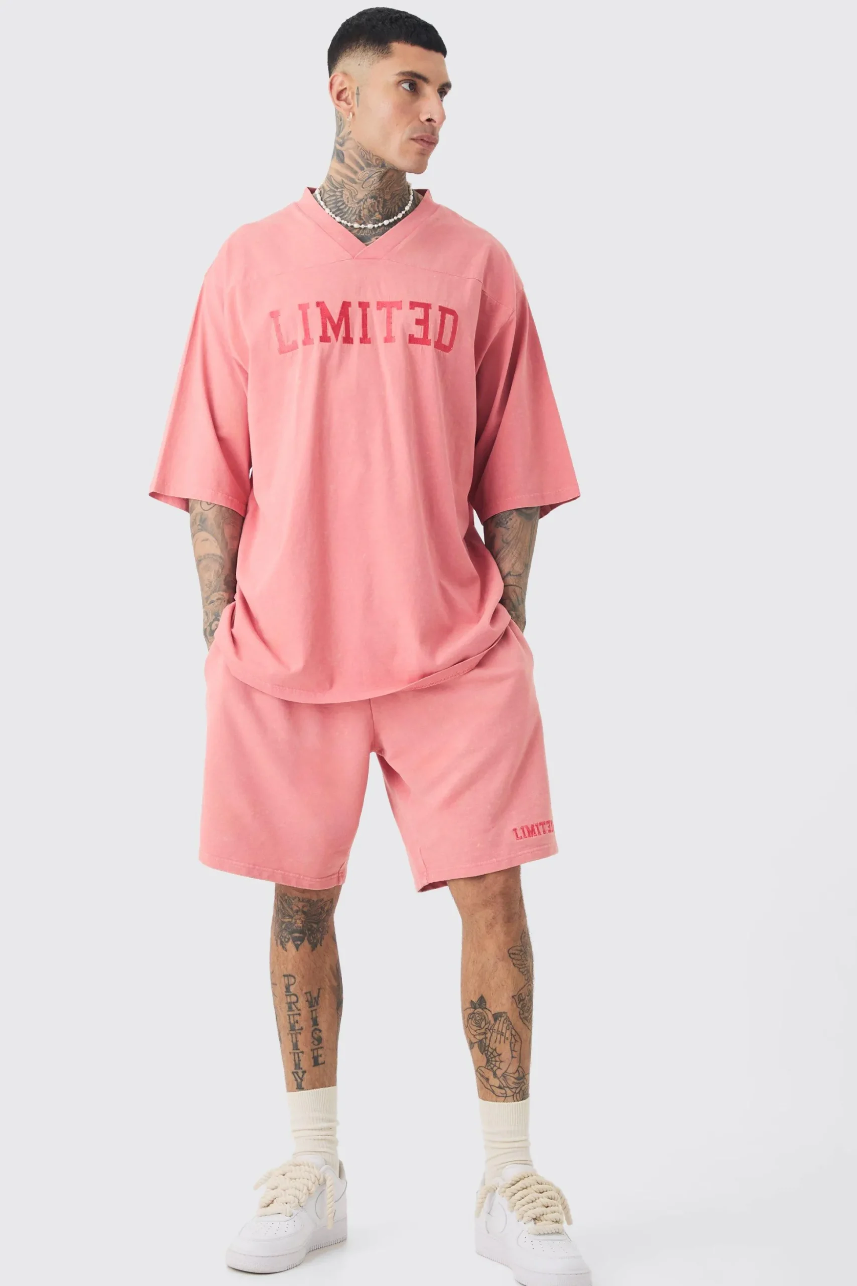 Tall Embroidery Limited Varsity T-shirt & Short Set | BoohooMAN UK