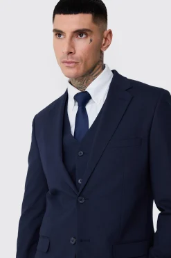 Tall Essential Slim Fit Suit Jacket In Navy | BoohooMAN UK