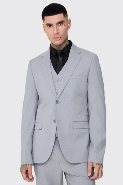 Tall Essential Slim Fit Suit Jacket In Grey | BoohooMAN UK