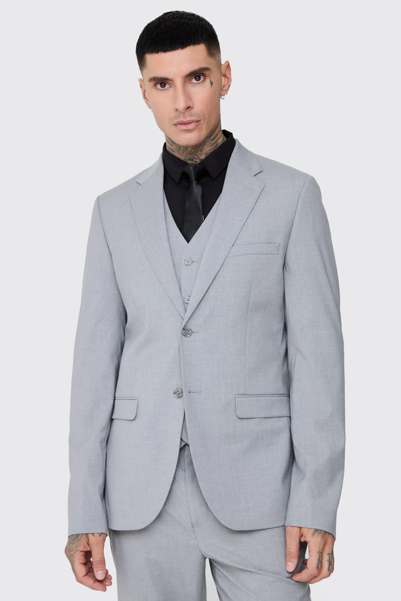Tall Essential Slim Fit Suit Jacket In Grey | BoohooMAN UK