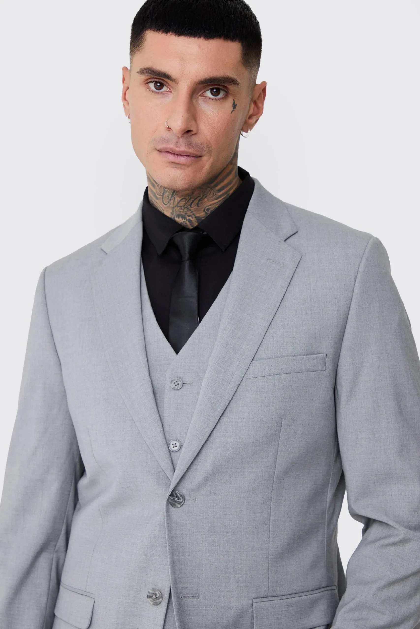 Tall Essential Slim Fit Suit Jacket In Grey | BoohooMAN UK