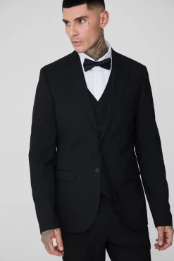 Tall Essential Slim Fit Suit In Black | BoohooMAN UK