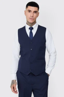 Tall Essential Waistcoat In Navy | BoohooMAN UK