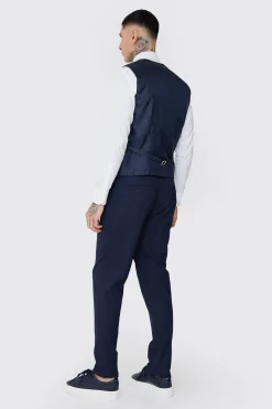 Tall Essential Waistcoat In Navy | BoohooMAN UK