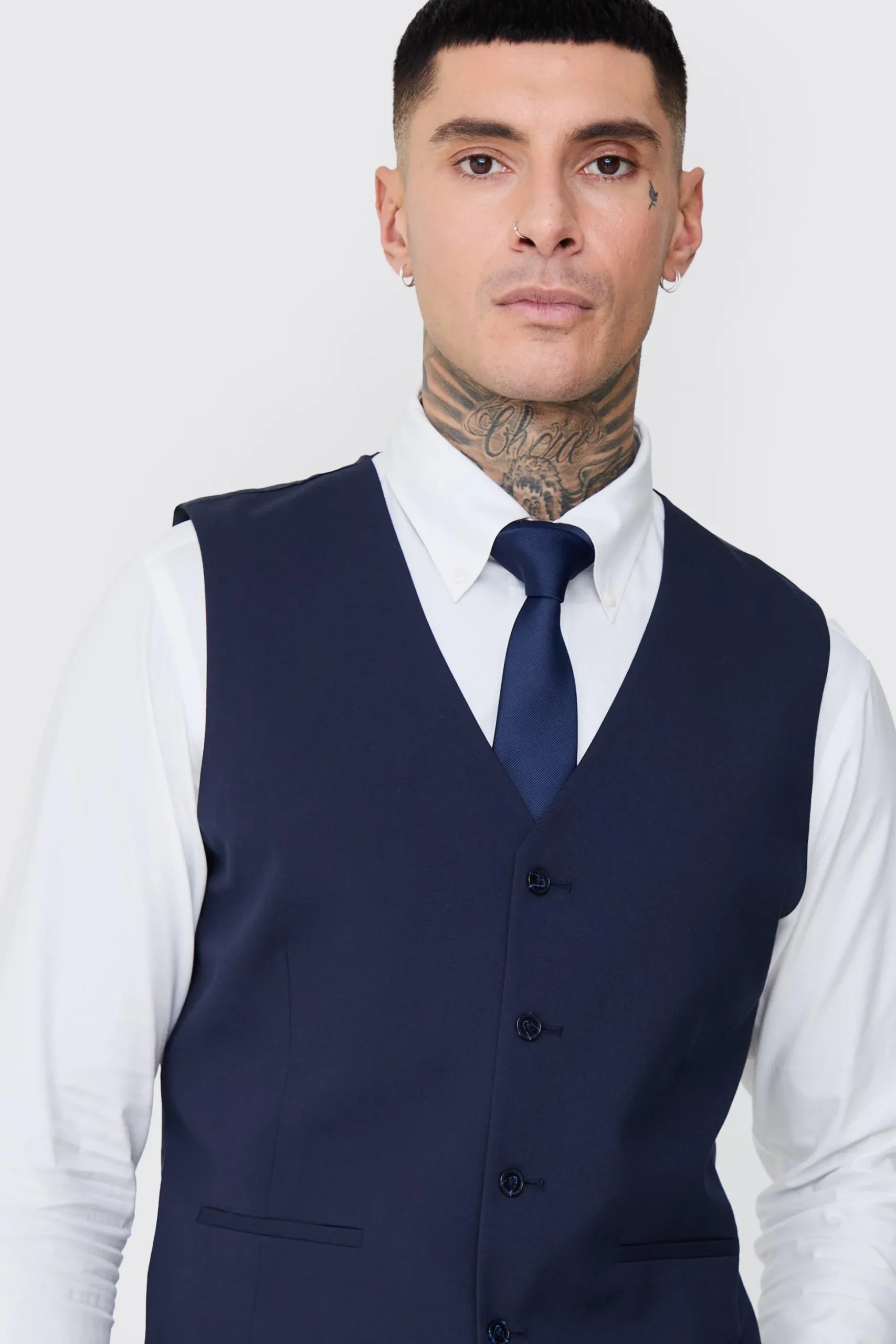 Tall Essential Waistcoat In Navy | BoohooMAN UK