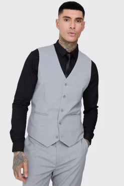 Tall Essential Waistcoat In Grey | BoohooMAN UK