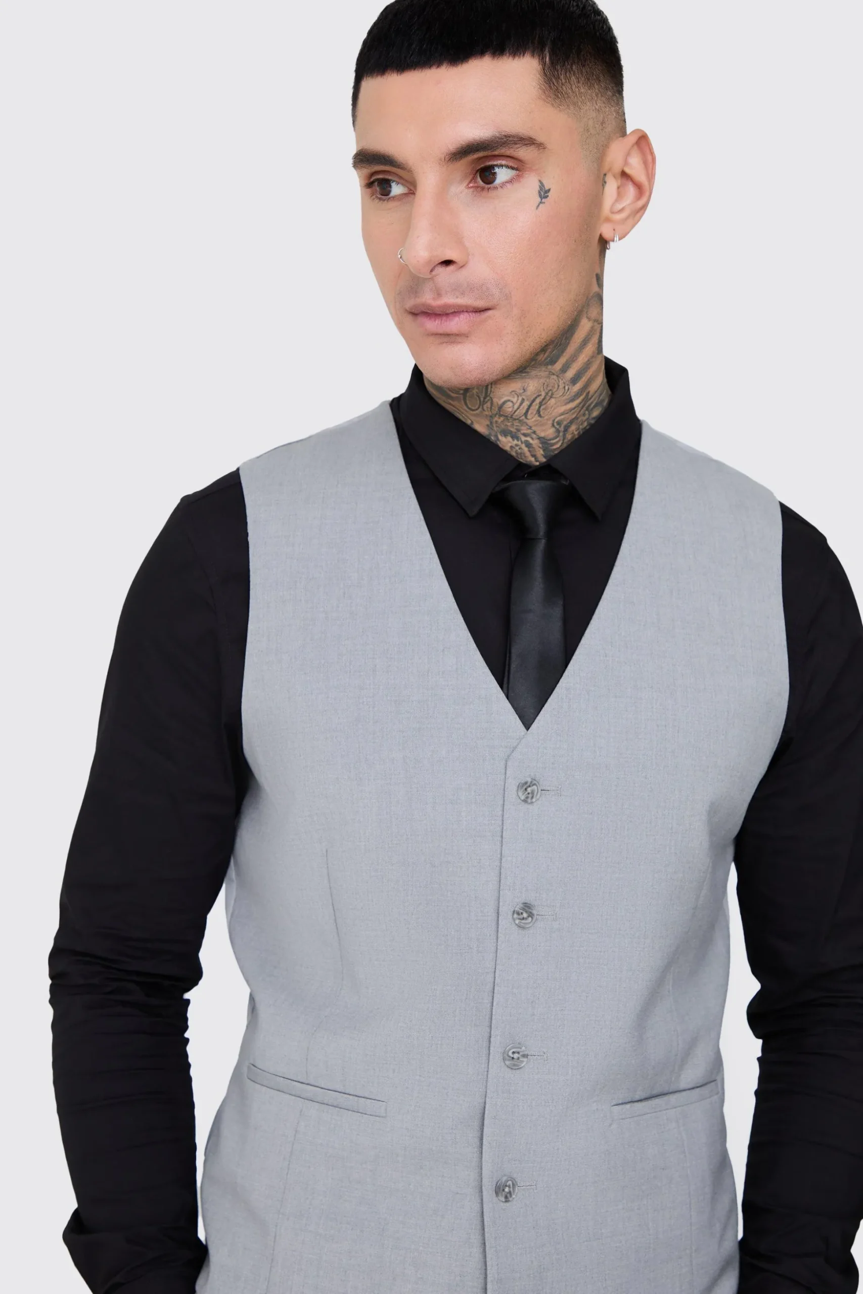 Tall Essential Waistcoat In Grey | BoohooMAN UK
