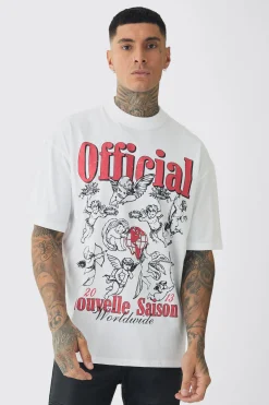 Tall Extended Neck Cherub Graphic Oversized T-Shirt | BoohooMAN UK