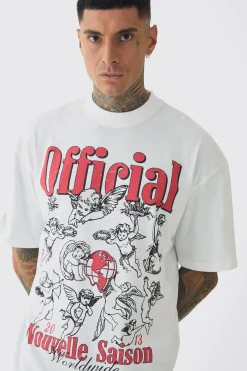 Tall Extended Neck Cherub Graphic Oversized T-Shirt | BoohooMAN UK