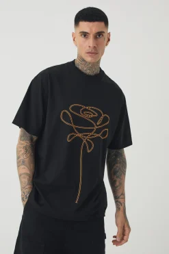 Tall Extended Neck Flower Print T-shirt | BoohooMAN UK