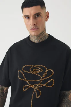 Tall Extended Neck Flower Print T-shirt | BoohooMAN UK
