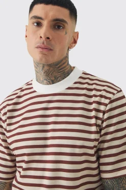 Tall Extended Neck Stripe T-shirt | BoohooMAN UK