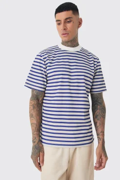 Tall Extended Neck Stripe T-shirt & Short Set | BoohooMAN UK