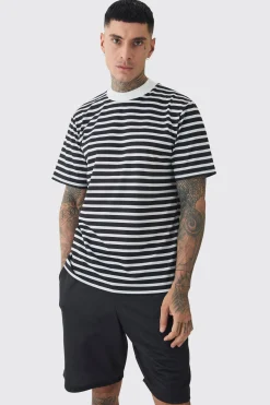 Tall Extended Neck Stripe T-shirt & Short Set | BoohooMAN UK