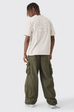 Tall Extreme Baggy Fit Toggle Cargo Trousers In Khaki | BoohooMAN UK