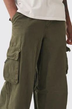 Tall Extreme Baggy Fit Toggle Cargo Trousers In Khaki | BoohooMAN UK