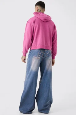 Tall Extreme Baggy Overdyed Frayed Self Fabric Applique Jean | BoohooMAN UK