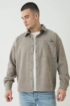 Tall Faux Suede Button Through Overshirt | BoohooMAN UK