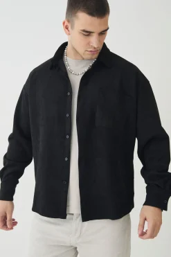 Tall Faux Suede Button Through Overshirt | BoohooMAN UK