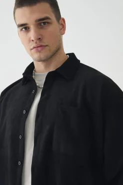 Tall Faux Suede Button Through Overshirt | BoohooMAN UK