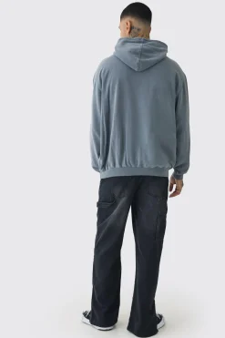 Tall Fearless Print Oversized Washed Hoodie In Charcoal | BoohooMAN UK