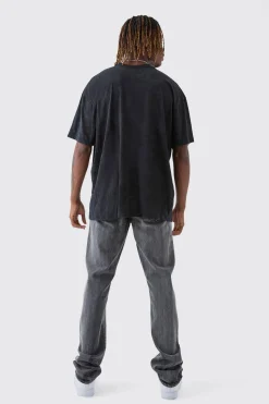 Tall Fearless Print Oversized Washed T-shirt In Charcoal | BoohooMAN UK