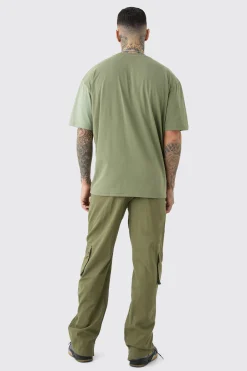 Tall Fixed Relaxed Fit Twill Cargo Trousers | BoohooMAN UK