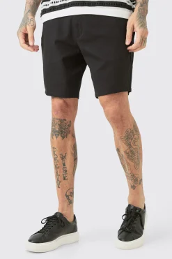 Tall Fixed Waist Black Skinny Fit Chino Shorts | BoohooMAN UK