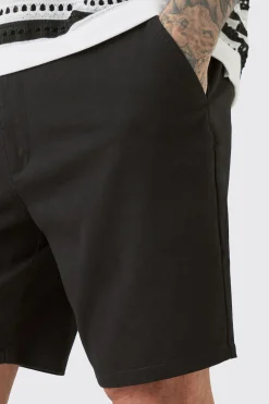 Tall Fixed Waist Black Skinny Fit Chino Shorts | BoohooMAN UK