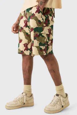 Tall Fixed Waist Camo Twill Cargo Short | BoohooMAN UK