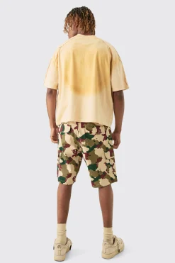 Tall Fixed Waist Camo Twill Cargo Short | BoohooMAN UK
