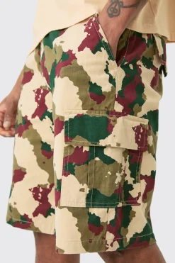Tall Fixed Waist Camo Twill Cargo Short | BoohooMAN UK