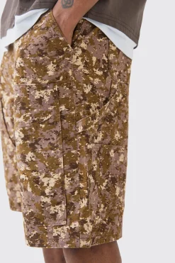 Tall Fixed Waist Camo Twill Carpenter Short | BoohooMAN UK