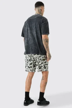 Tall Fixed Waist Camo Twill Cargo Short | BoohooMAN UK